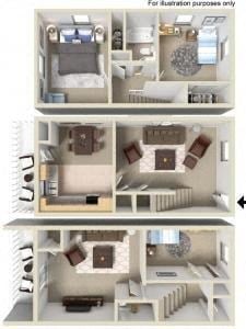 Floor plan for 3 beds, 1.5 baths, 1536 sqft